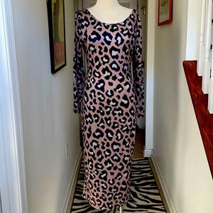 Leopard Print Maxi Scoop neck Stretch dress Sz M